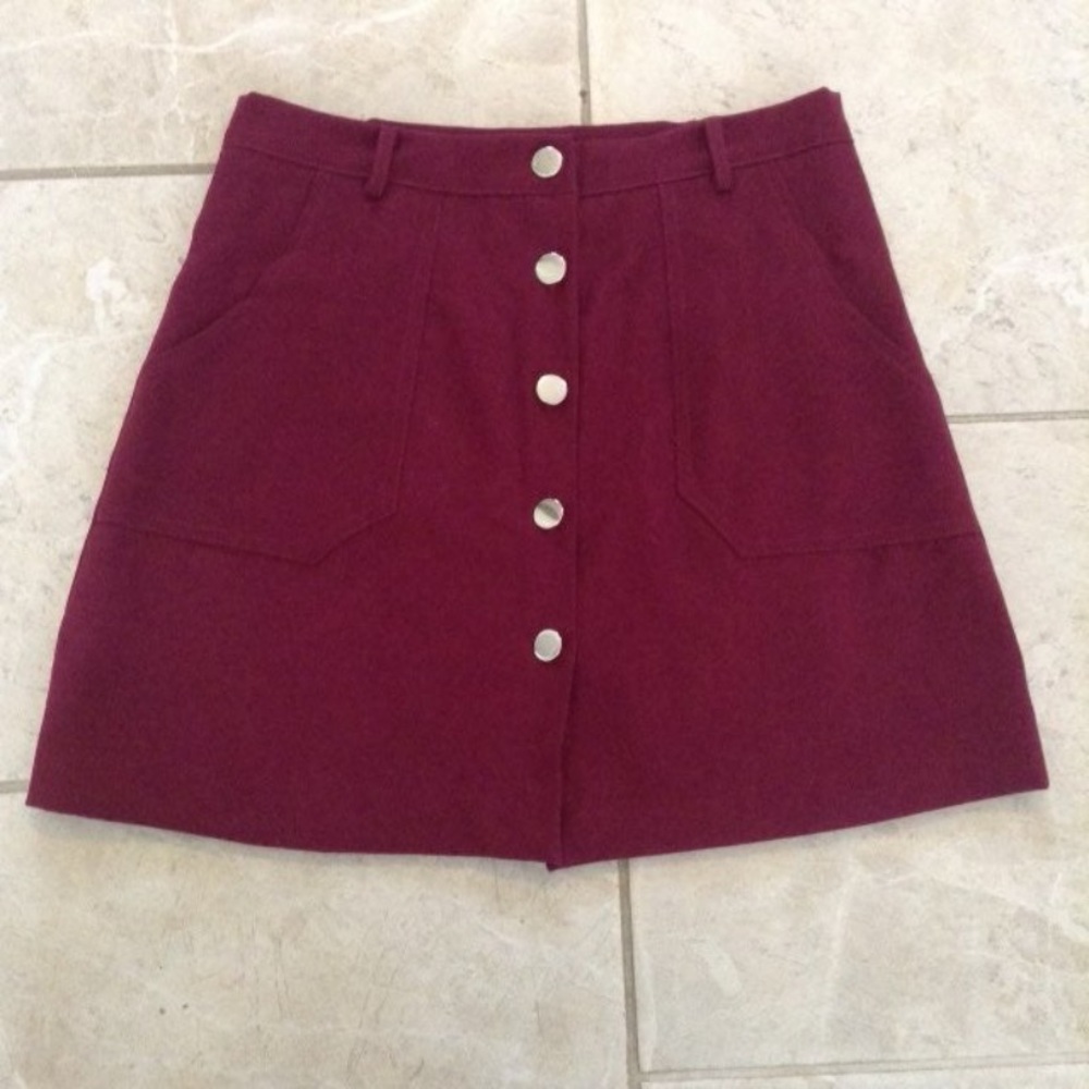 Maroon Suede Button Up Skirt